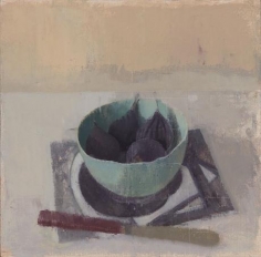 Four Figs in a Turquoise Cup with Red-Handled Knife